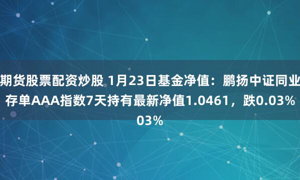 期货股票配资炒股 1月23日基金净值：鹏扬中证同业存单AAA指数7天持有最新净值1.0461，跌0.03%