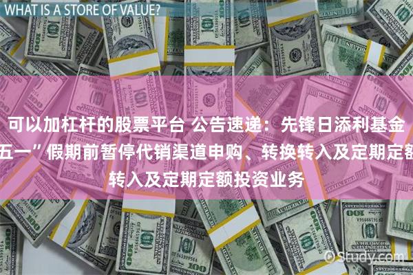 可以加杠杆的股票平台 公告速递：先锋日添利基金2025年“五一”假期前暂停代销渠道申购、转换转入及定期定额投资业务